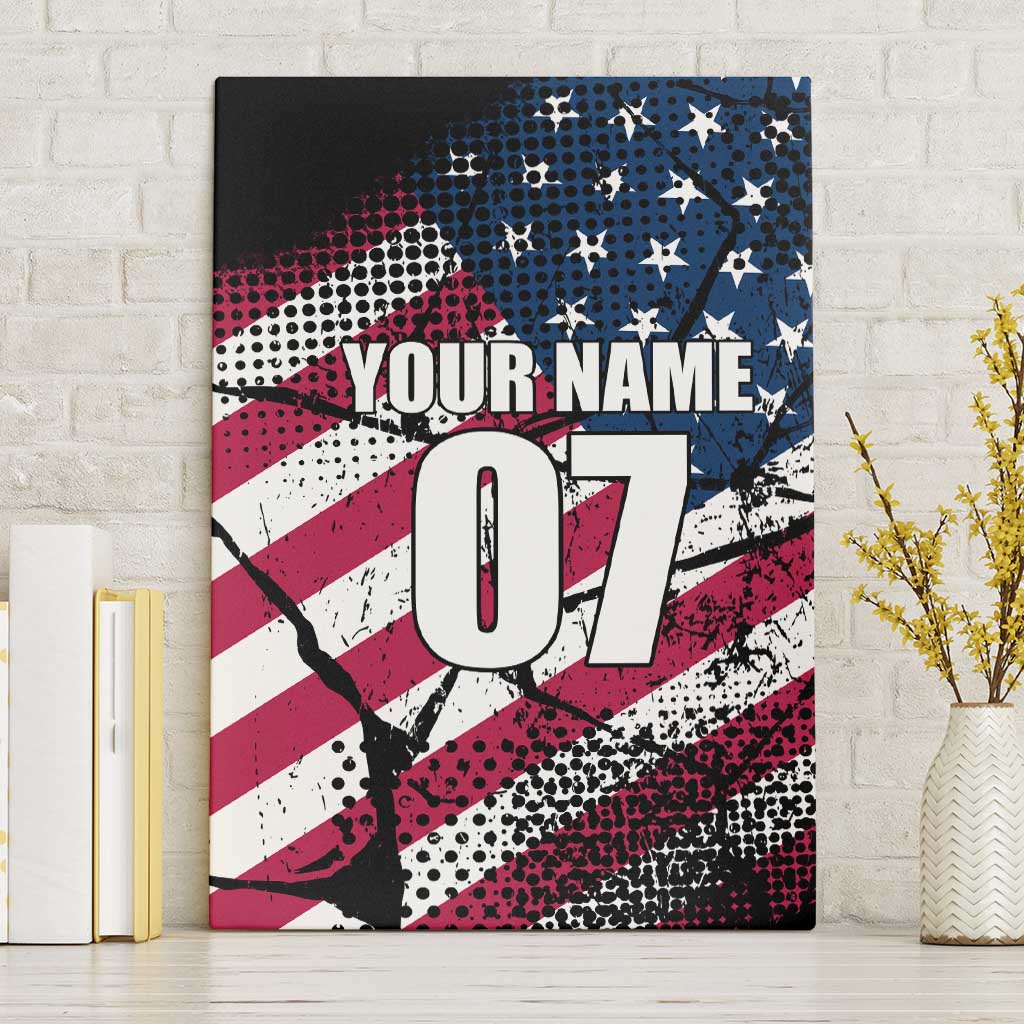 Motocross Rider Canvas Wall Art with American Flag Grunge Pattern and Custom Name Number - Wonder Print Shop