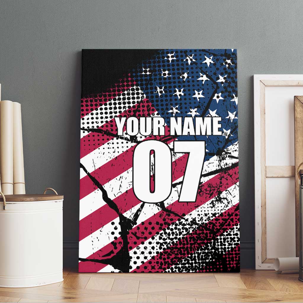 Motocross Rider Canvas Wall Art with American Flag Grunge Pattern and Custom Name Number - Wonder Print Shop