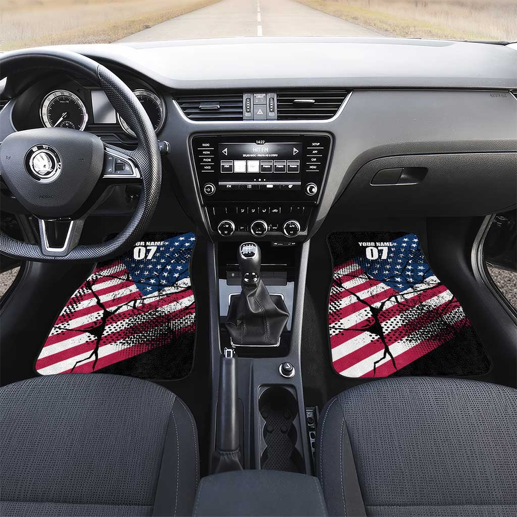 Motocross Rider Car Mats with American Flag Grunge Pattern and Custom Name Number - Wonder Print Shop