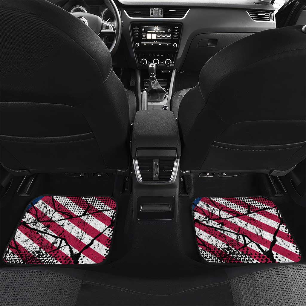 Motocross Rider Car Mats with American Flag Grunge Pattern and Custom Name Number - Wonder Print Shop