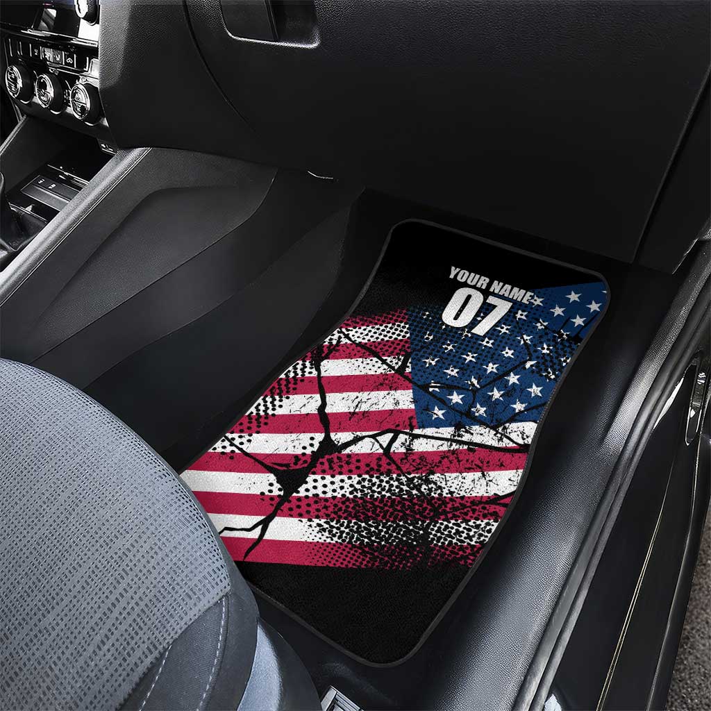 Motocross Rider Car Mats with American Flag Grunge Pattern and Custom Name Number - Wonder Print Shop