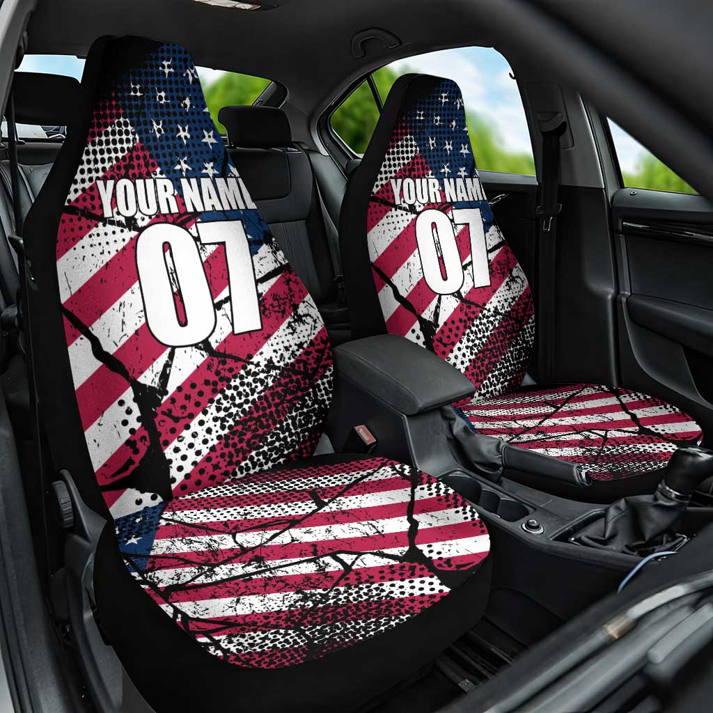 Motocross Rider Car Seat Cover with American Flag Grunge Pattern and Custom Name Number - Wonder Print Shop