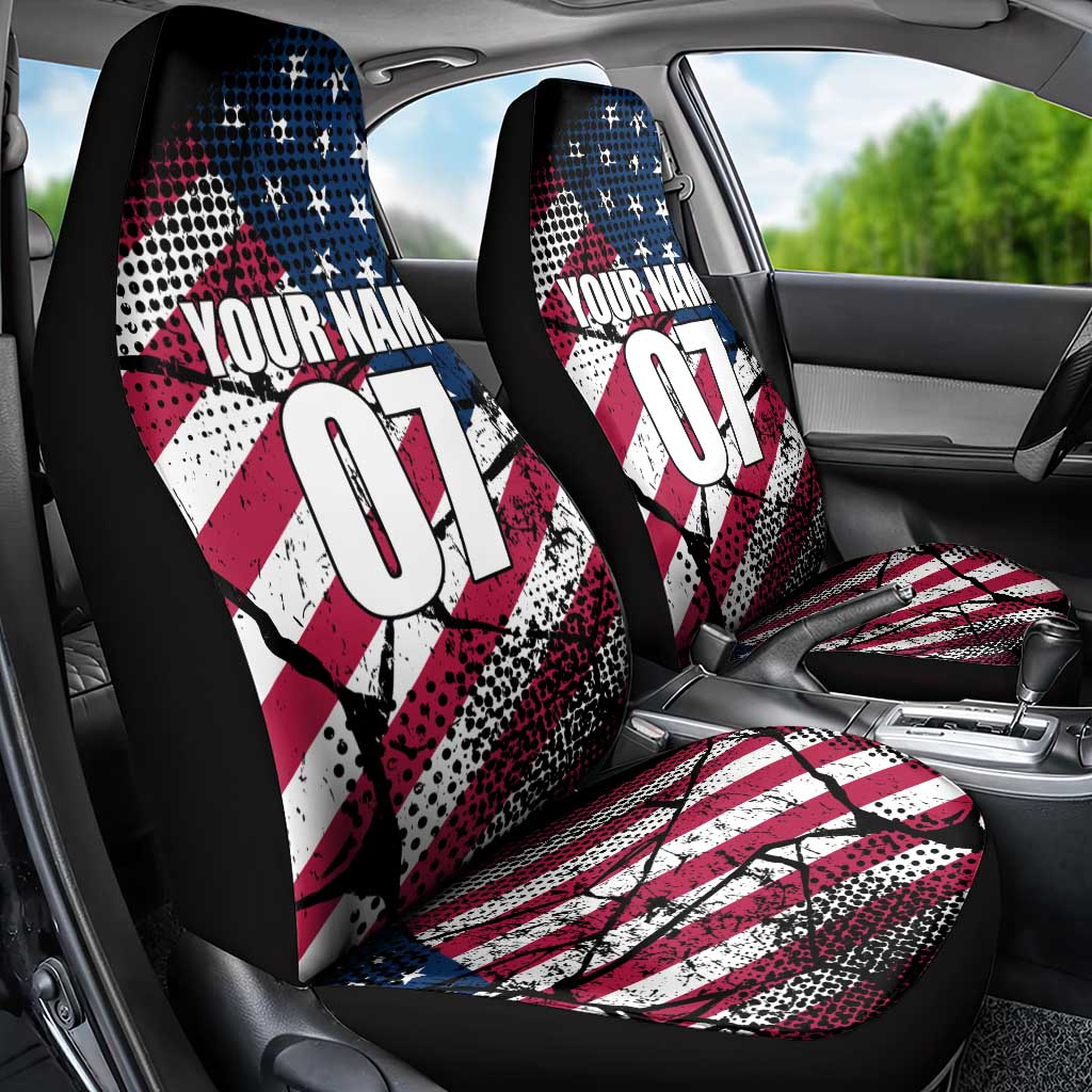 Motocross Rider Car Seat Cover with American Flag Grunge Pattern and Custom Name Number - Wonder Print Shop
