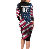 Motocross Rider Family Matching Long Sleeve Bodycon Dress and Hawaiian Shirt with American Flag Grunge Pattern and Custom Name Number - Wonder Print Shop