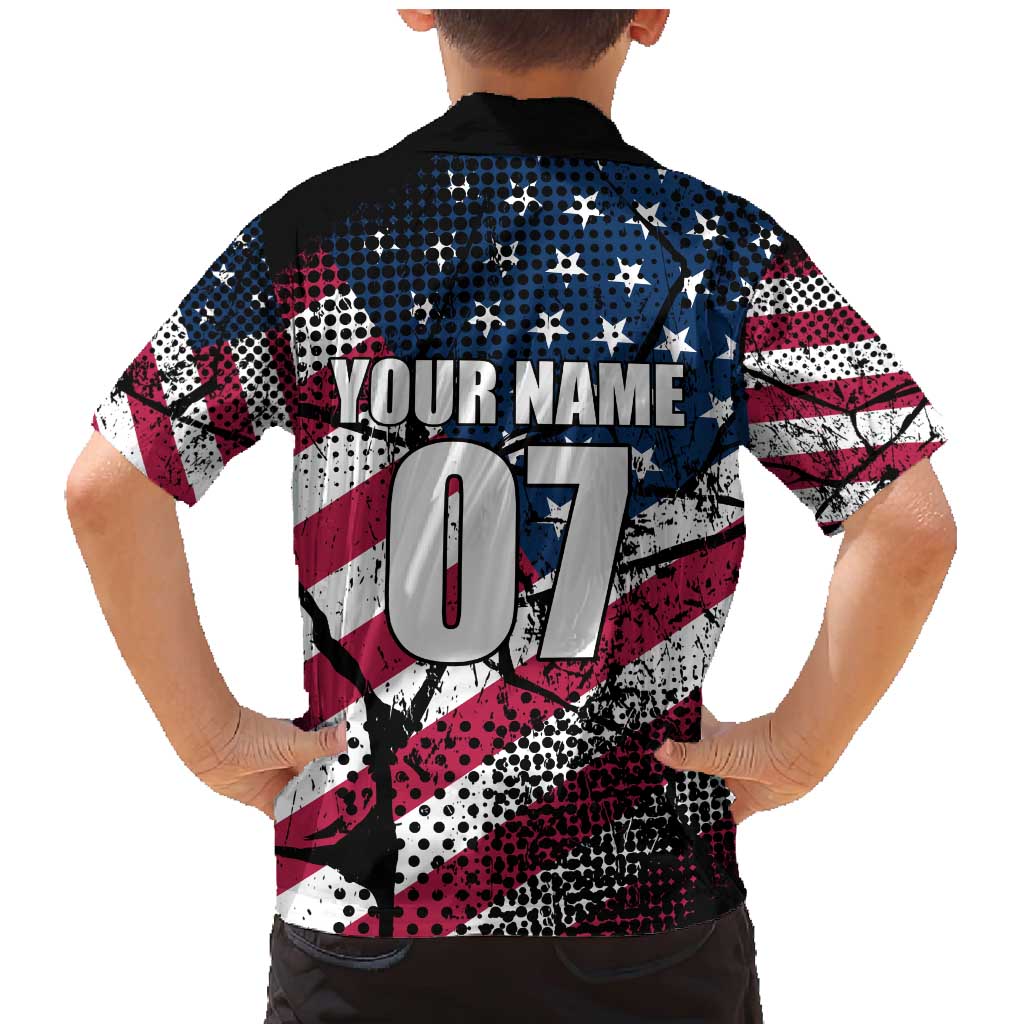 Motocross Rider Family Matching Mermaid Dress and Hawaiian Shirt with American Flag Grunge Pattern and Custom Name Number - Wonder Print Shop