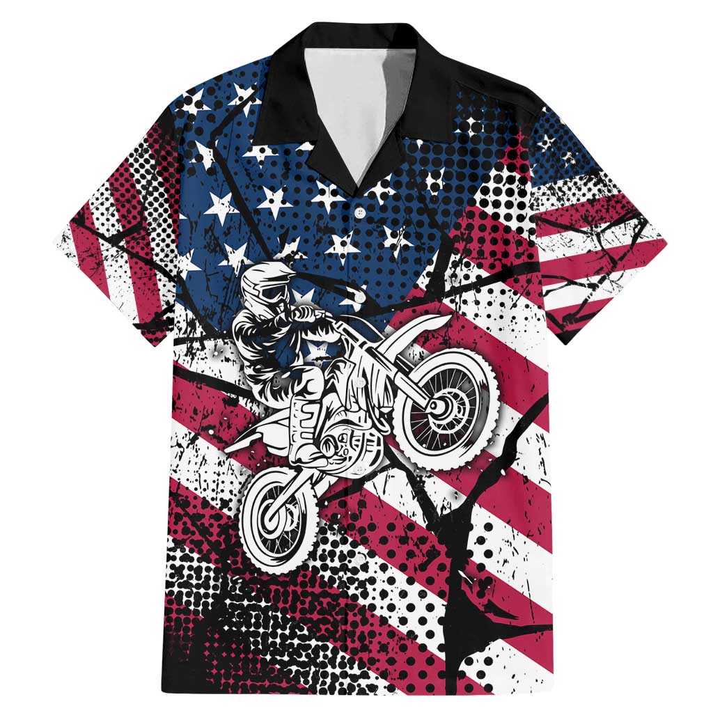 Motocross Rider Family Matching Mermaid Dress and Hawaiian Shirt with American Flag Grunge Pattern and Custom Name Number - Wonder Print Shop