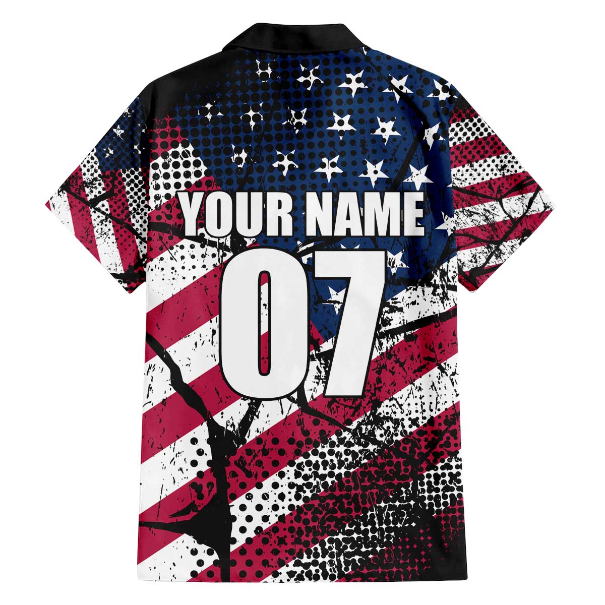 Motocross Rider Family Matching Off The Shoulder Long Sleeve Dress and Hawaiian Shirt with American Flag Grunge Pattern and Custom Name Number - Wonder Print Shop