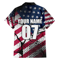 Motocross Rider Family Matching Off The Shoulder Long Sleeve Dress and Hawaiian Shirt with American Flag Grunge Pattern and Custom Name Number - Wonder Print Shop