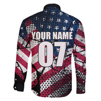 Motocross Rider Family Matching Off The Shoulder Long Sleeve Dress and Hawaiian Shirt with American Flag Grunge Pattern and Custom Name Number - Wonder Print Shop
