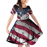 Motocross Rider Family Matching Off Shoulder Short Dress and Hawaiian Shirt with American Flag Grunge Pattern and Custom Name Number - Wonder Print Shop