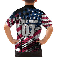 Motocross Rider Family Matching Puletasi and Hawaiian Shirt with American Flag Grunge Pattern and Custom Name Number - Wonder Print Shop