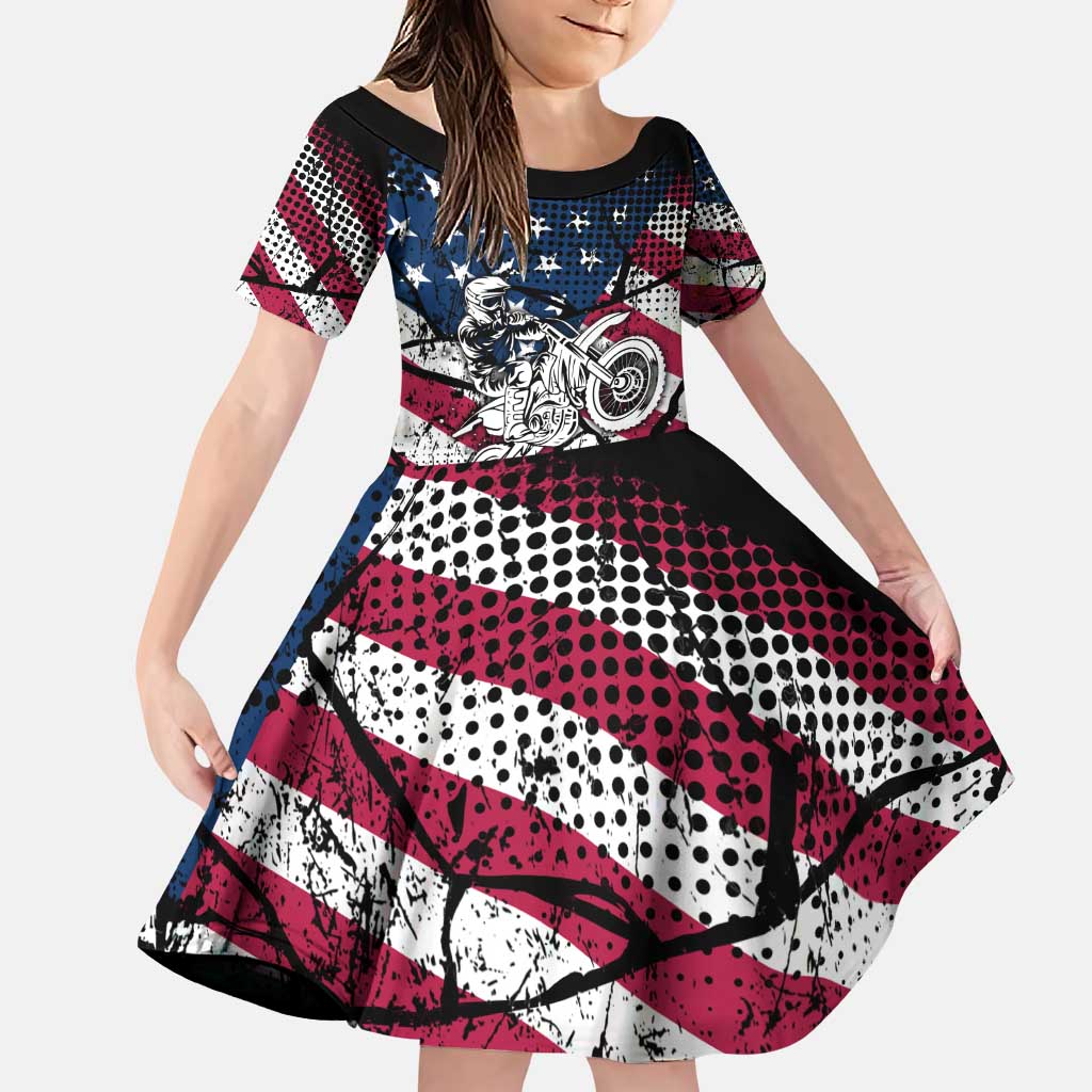 Motocross Rider Family Matching Puletasi and Hawaiian Shirt with American Flag Grunge Pattern and Custom Name Number - Wonder Print Shop