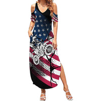 Motocross Rider Family Matching Summer Maxi Dress and Hawaiian Shirt with American Flag Grunge Pattern and Custom Name Number - Wonder Print Shop
