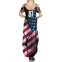 Motocross Rider Family Matching Summer Maxi Dress and Hawaiian Shirt with American Flag Grunge Pattern and Custom Name Number - Wonder Print Shop