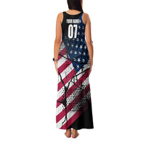 Motocross Rider Family Matching Tank Maxi Dress and Hawaiian Shirt with American Flag Grunge Pattern and Custom Name Number - Wonder Print Shop