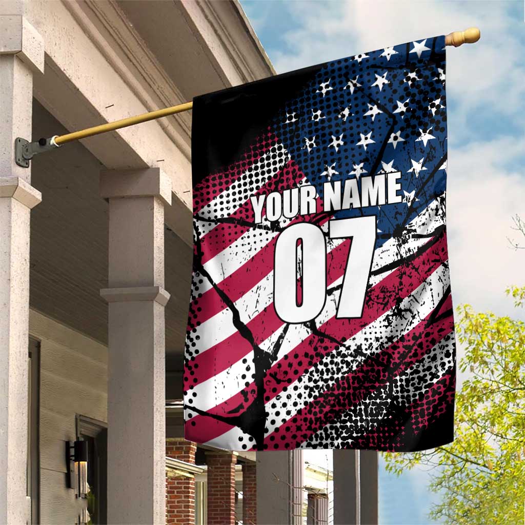 Motocross Rider Garden Flag with American Flag Grunge Pattern and Custom Name Number - Wonder Print Shop