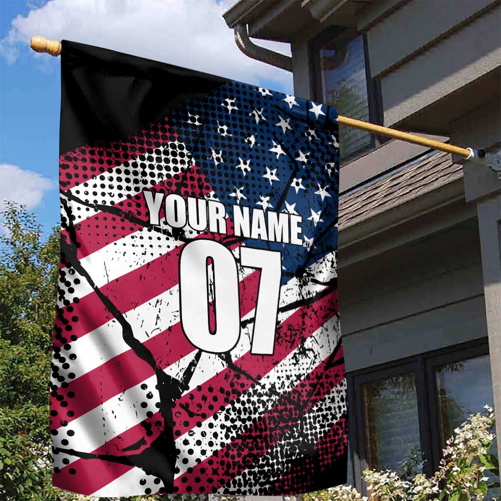 Motocross Rider Garden Flag with American Flag Grunge Pattern and Custom Name Number - Wonder Print Shop
