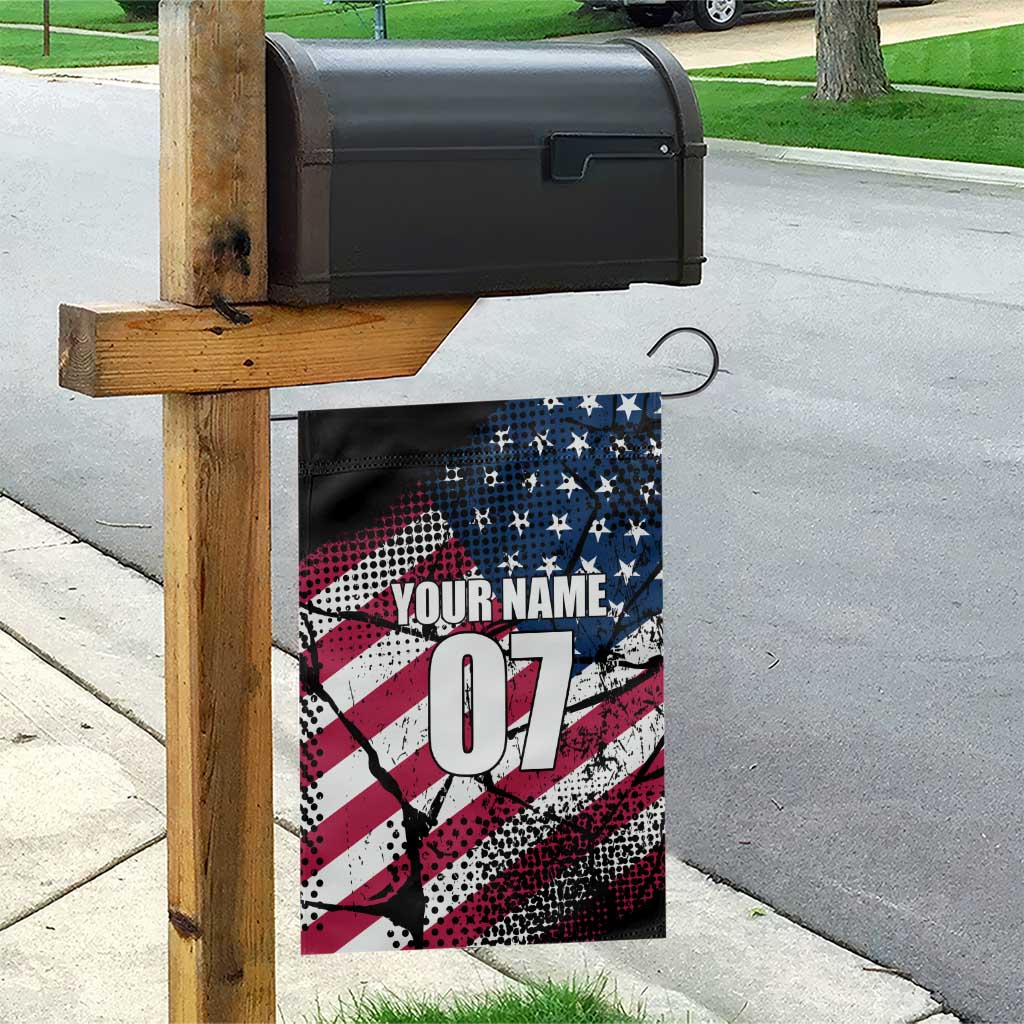Motocross Rider Garden Flag with American Flag Grunge Pattern and Custom Name Number - Wonder Print Shop