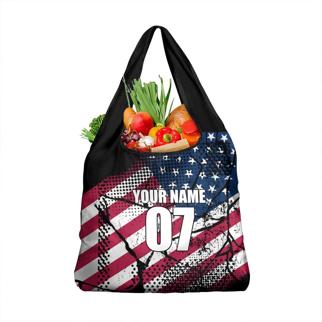 Motocross Rider Grocery Bag with American Flag Grunge Pattern and Custom Name Number - Wonder Print Shop