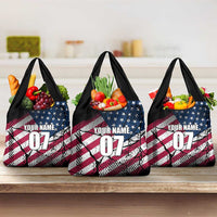 Motocross Rider Grocery Bag with American Flag Grunge Pattern and Custom Name Number - Wonder Print Shop