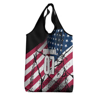 Motocross Rider Grocery Bag with American Flag Grunge Pattern and Custom Name Number - Wonder Print Shop
