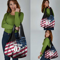 Motocross Rider Grocery Bag with American Flag Grunge Pattern and Custom Name Number - Wonder Print Shop
