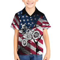 Motocross Rider Hawaiian Shirt with American Flag Grunge Pattern and Custom Name Number - Wonder Print Shop