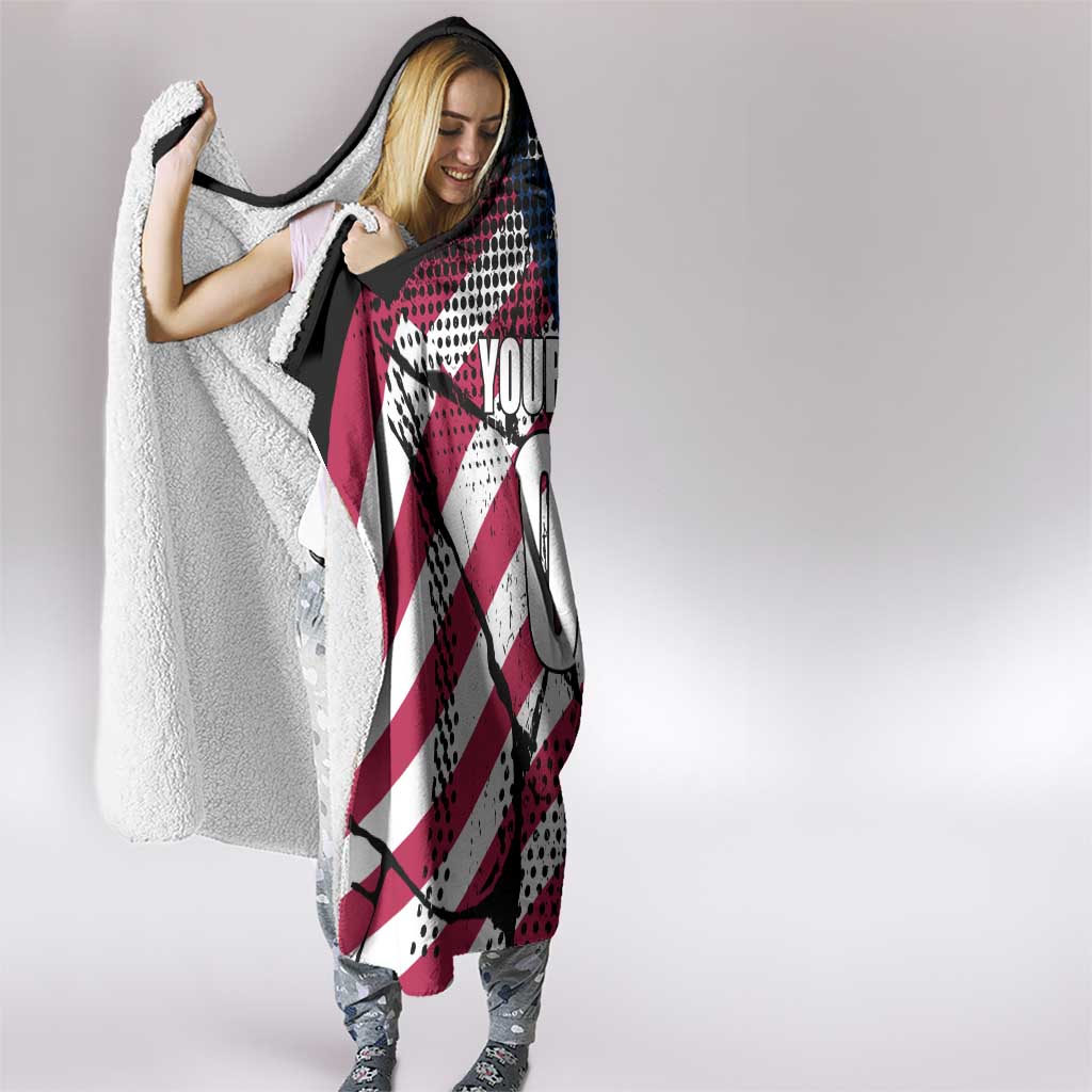 Motocross Rider Hooded Blanket with American Flag Grunge Pattern and Custom Name Number - Wonder Print Shop