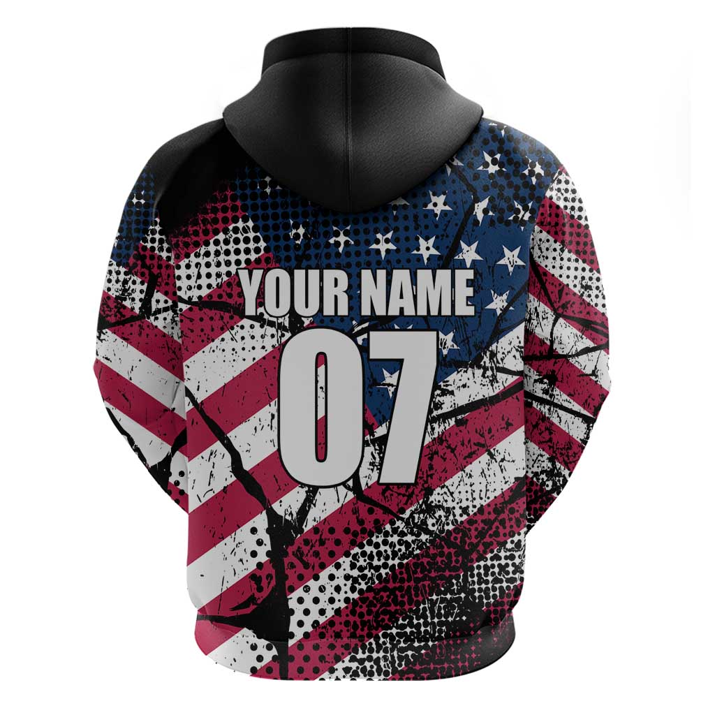 Motocross Rider Hoodie with American Flag Grunge Pattern and Custom Name Number - Wonder Print Shop