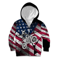 Motocross Rider Kid Hoodie with American Flag Grunge Pattern and Custom Name Number - Wonder Print Shop
