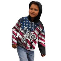 Motocross Rider Kid Hoodie with American Flag Grunge Pattern and Custom Name Number - Wonder Print Shop