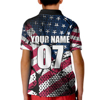 Motocross Rider Kid Polo Shirt with American Flag Grunge Pattern and Custom Name Number - Wonder Print Shop