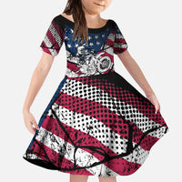 Motocross Rider Kid Short Sleeve Dress with American Flag Grunge Pattern and Custom Name Number - Wonder Print Shop