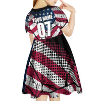 Motocross Rider Kid Short Sleeve Dress with American Flag Grunge Pattern and Custom Name Number - Wonder Print Shop