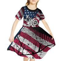 Motocross Rider Kid Short Sleeve Dress with American Flag Grunge Pattern and Custom Name Number - Wonder Print Shop