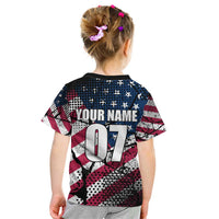 Motocross Rider Kid T Shirt with American Flag Grunge Pattern and Custom Name Number - Wonder Print Shop