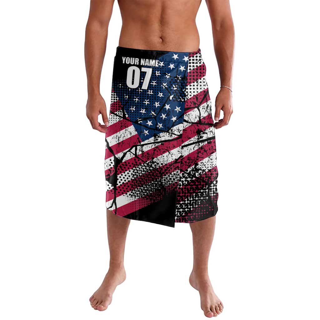 Motocross Rider Lavalava with American Flag Grunge Pattern and Custom Name Number - Wonder Print Shop