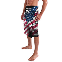 Motocross Rider Lavalava with American Flag Grunge Pattern and Custom Name Number - Wonder Print Shop