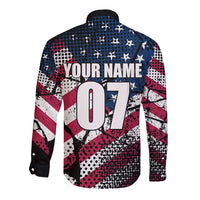 Motocross Rider Long Sleeve Button Shirt with American Flag Grunge Pattern and Custom Name Number - Wonder Print Shop