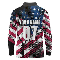 Motocross Rider Long Sleeve Polo Shirt with American Flag Grunge Pattern and Custom Name Number - Wonder Print Shop