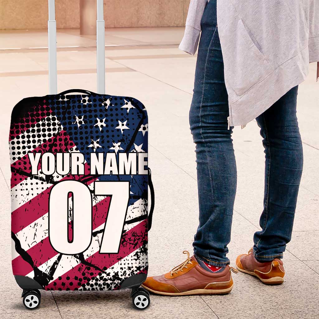 Motocross Rider Luggage Cover with American Flag Grunge Pattern and Custom Name Number - Wonder Print Shop