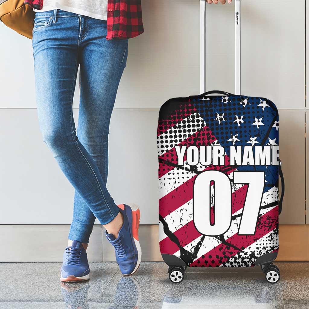 Motocross Rider Luggage Cover with American Flag Grunge Pattern and Custom Name Number - Wonder Print Shop
