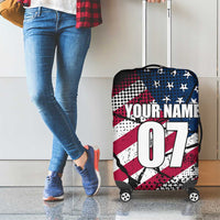 Motocross Rider Luggage Cover with American Flag Grunge Pattern and Custom Name Number - Wonder Print Shop