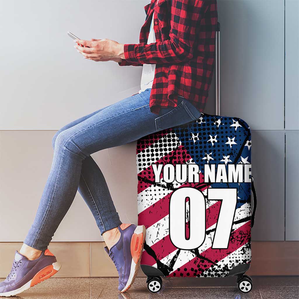 Motocross Rider Luggage Cover with American Flag Grunge Pattern and Custom Name Number - Wonder Print Shop