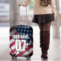 Motocross Rider Luggage Cover with American Flag Grunge Pattern and Custom Name Number - Wonder Print Shop