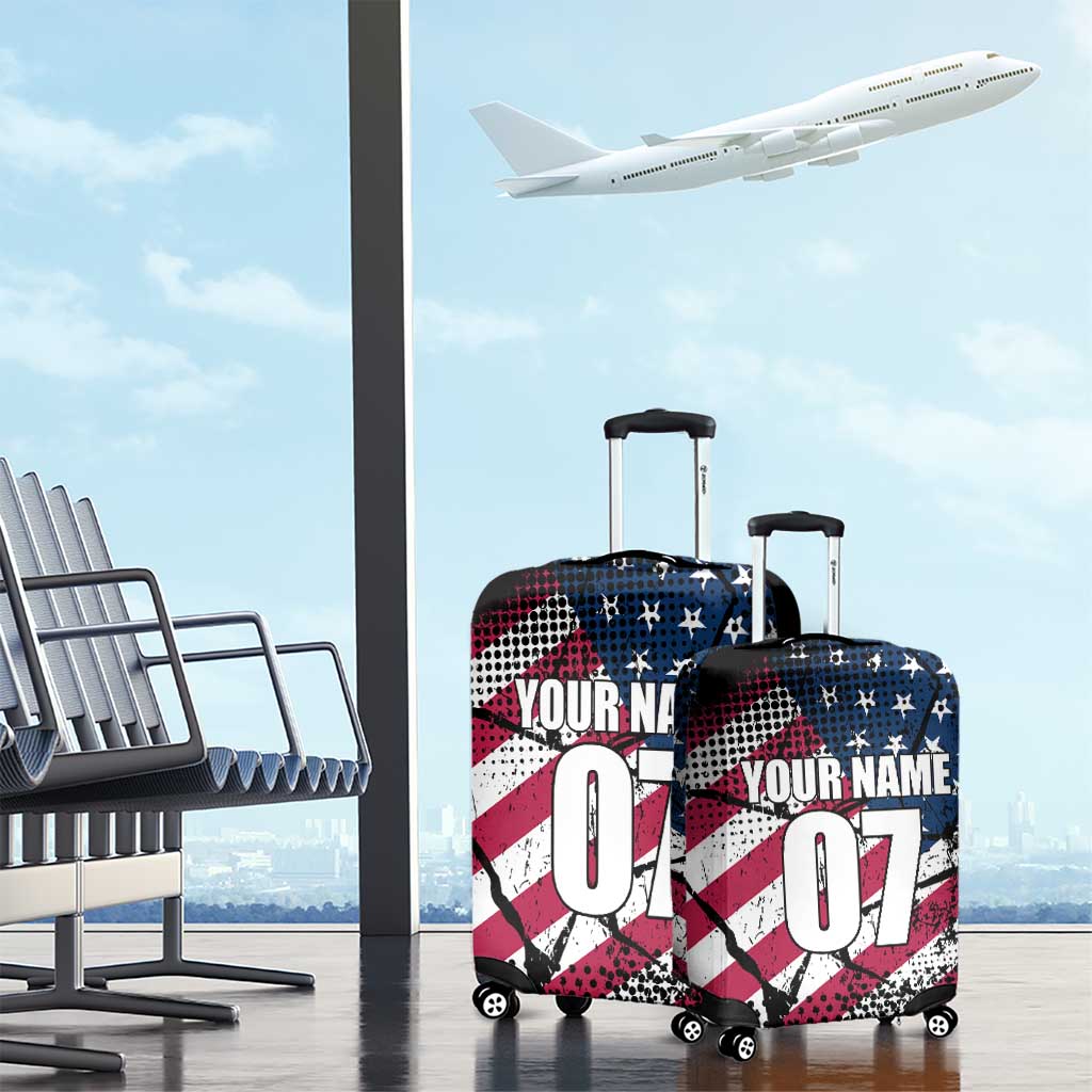 Motocross Rider Luggage Cover with American Flag Grunge Pattern and Custom Name Number - Wonder Print Shop