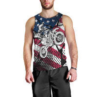 Motocross Rider Men Tank Top with American Flag Grunge Pattern and Custom Name Number - Wonder Print Shop
