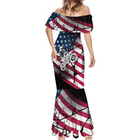 Motocross Rider Mermaid Dress with American Flag Grunge Pattern and Custom Name Number - Wonder Print Shop