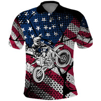 Motocross Rider Polo Shirt with American Flag Grunge Pattern and Custom Name Number - Wonder Print Shop