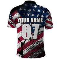 Motocross Rider Polo Shirt with American Flag Grunge Pattern and Custom Name Number - Wonder Print Shop